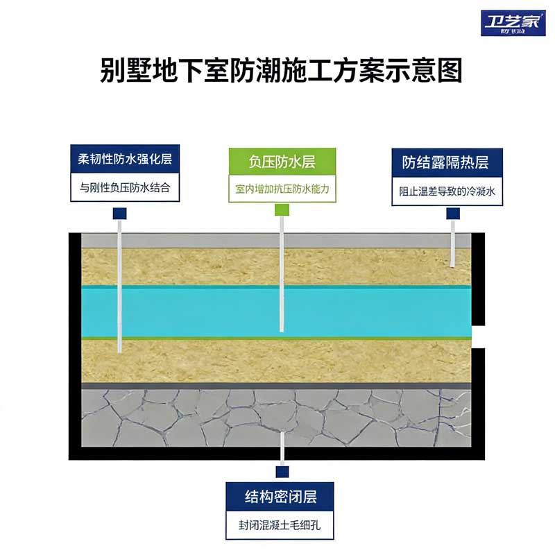 卫艺家别墅地下室防潮施工方案——以四层防护解决地下室潮湿